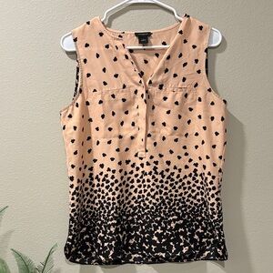 Ann Taylor Small Peach and Black Clover Patterned Blouse